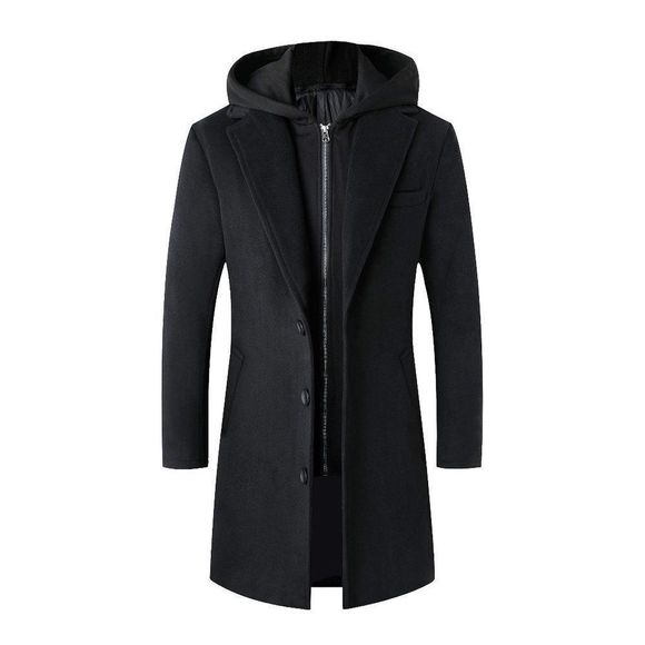Wool Blend Overcoat with Detachable Hooded Black - Picture 1 of 7